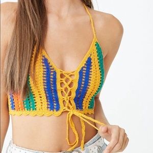 NWT Forever 21 Colorblock Crochet Knit Halter top